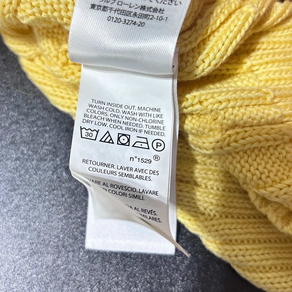 Polo Ralph Lauren Cable Knit Sweater Short Sleeve Yellow Pima Cotton Preppy M - Picture 7 of 9